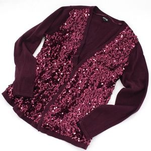 Apt 9 Cranberry Sequin Open Front Cardigan L